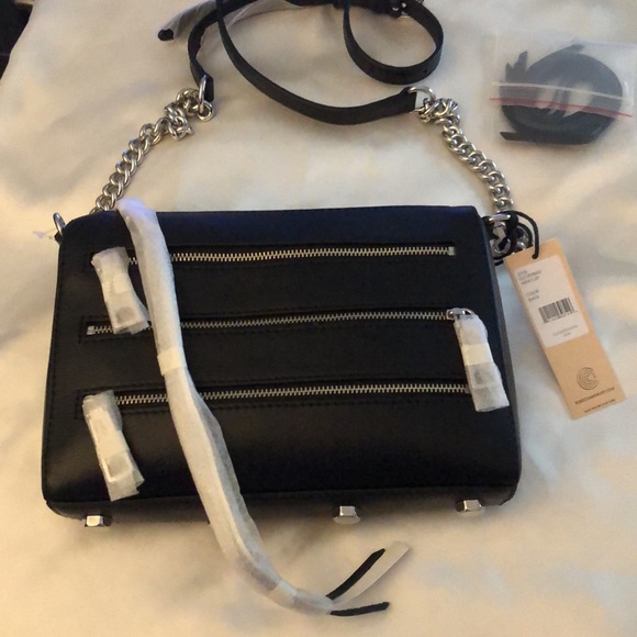 Rebecca Minkoff Mini 5 Zip Black Leather Crossbody Chain & Leather Strap NWT - Picture 3 of 14